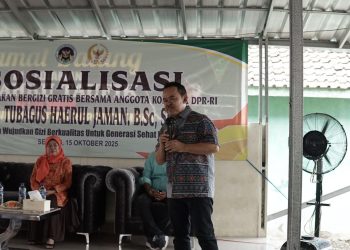 Anggota Komisi IX DPR RI, Tubagus Haerul Jaman, yang hadir dalam kegiatan tersebut, menegaskan bahwa MBG bukan sekadar kegiatan pemberian makanan bergizi, melainkan bentuk “senjata perang” pemerintah dalam membangun masa depan bangsa. Dok. (Istimewa)
