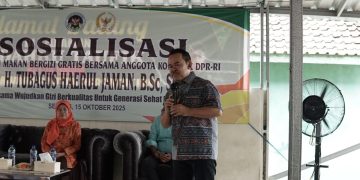 Anggota Komisi IX DPR RI, Tubagus Haerul Jaman, yang hadir dalam kegiatan tersebut, menegaskan bahwa MBG bukan sekadar kegiatan pemberian makanan bergizi, melainkan bentuk “senjata perang” pemerintah dalam membangun masa depan bangsa. Dok. (Istimewa)