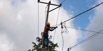 Petugas PLN tengah melakukan perbaikan jaringan tegangan rendah (JTR) yang terdampak gempa bumi di Desa Welamosa, Kecamatan Wewaria, Kabupaten Ende, Nusa Tenggara Timur (NTT). Dok. (Ist)