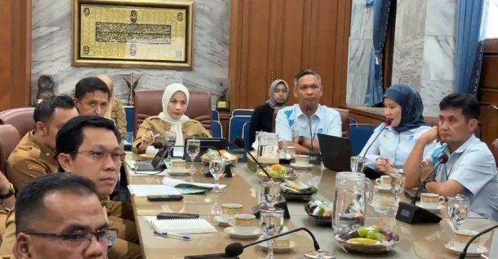 Bupati Serang Ratu Rachamatuzakiyah dan Manager PLN UP3 Banten Utara Hasudungan Siahaan beserta OPD bahas listrik di wilayah Kabupaten Serang. Dok (Nurlan)