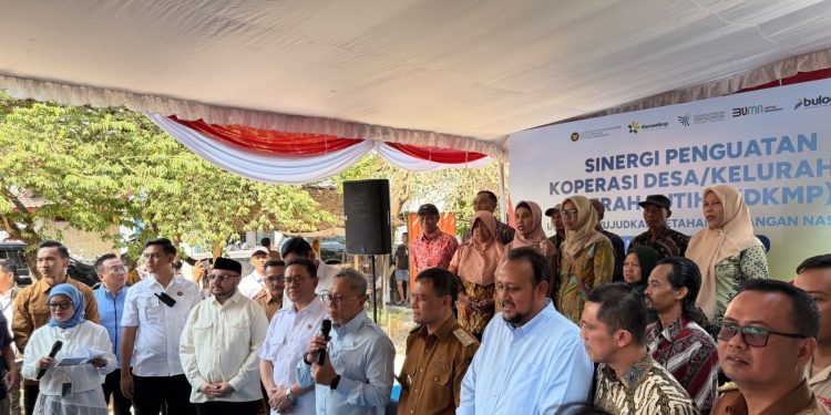 Menteri Koordinator Bidang Pangan, Zulkifli Hasan (kelima dari kanan) saat melakukan pemantauan operasionalisasi Koperasi Desa/Kelurahan Merah Putih (KDKMP) di Baki, Sukoharjo, Jawa Tengah, Selasa (13/10). Dok. (Ist)